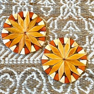 Vintage Mango Wood Trivet Set